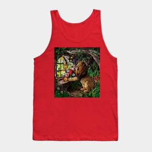 watercolor lion with garden and mixed flowers Tank Top